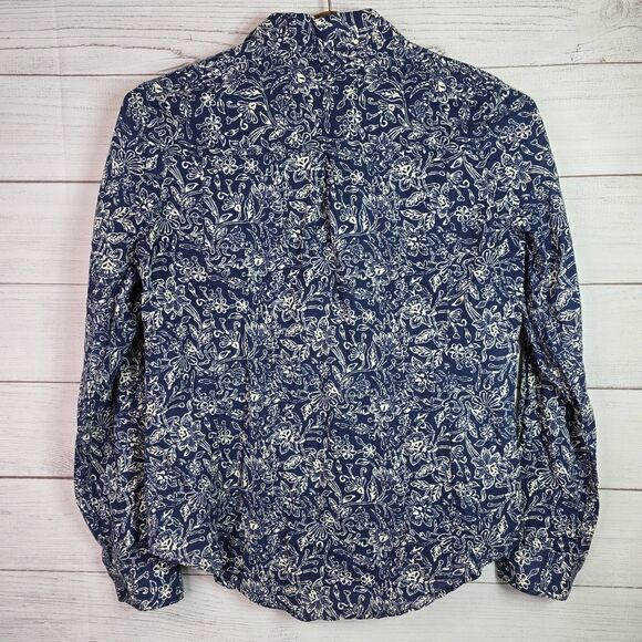 Maeve Button Down Blue Long Sleeve Shirt Blouse Floral Pattern Women’s Size 6 - Picture 5 of 8